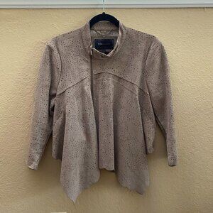 bcbg max azria mocha faux suede perforated asymmetrical moto jacket